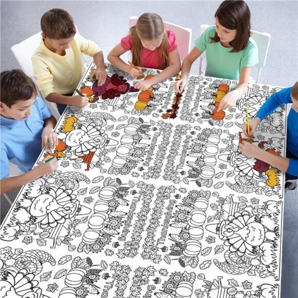 Thanksgiving Decorations Indoor Paper Coloring Tablecloth Wall Decor 54" x 88" - Picture 6 of 6